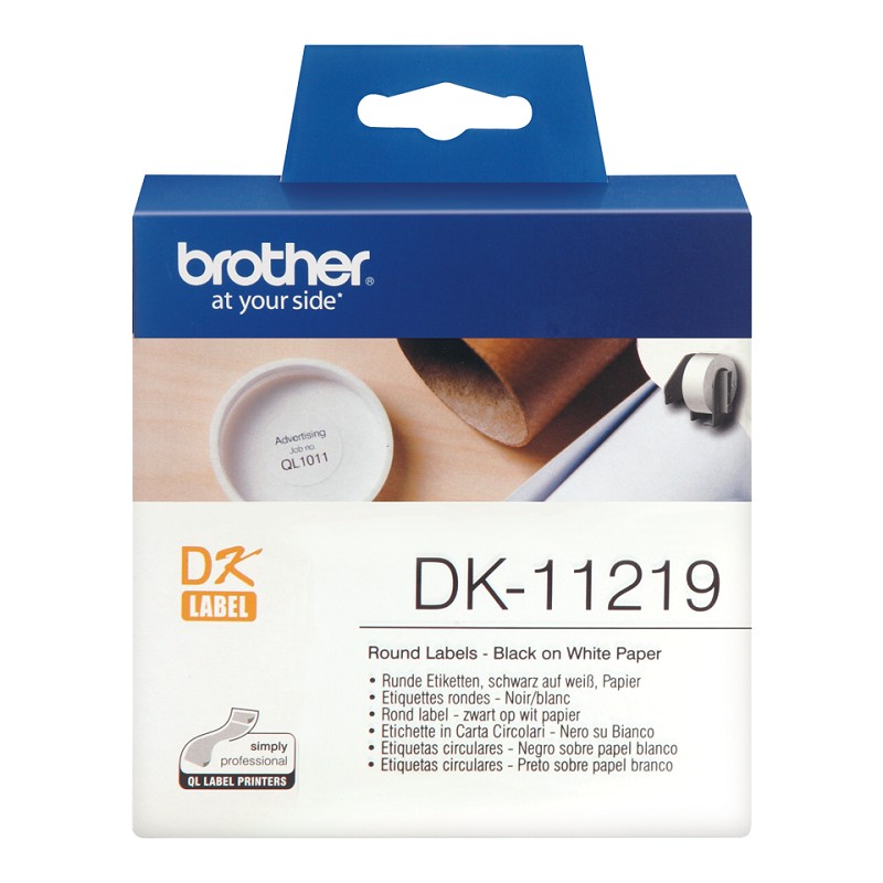 Etiquetas Circulares 12mm 1.200uni. para impressoras de etiquetas Brother QL-500/550/560/570/580N/1050/1060N