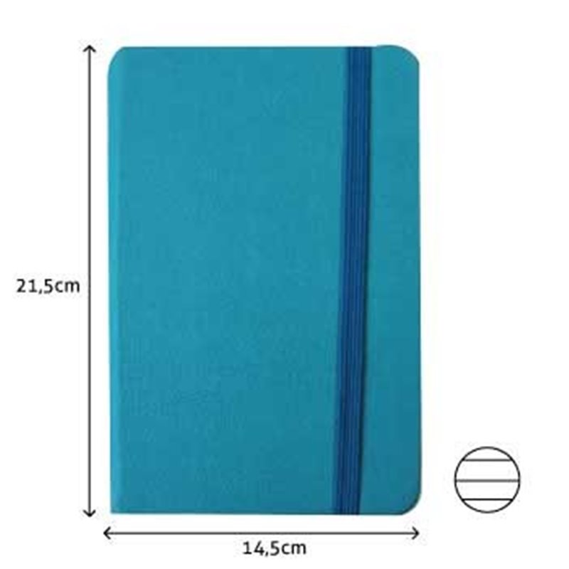 Bloco de Notas Pautado 21,5x14,5cm Semi Pele Azul Turquesa 116 folhas