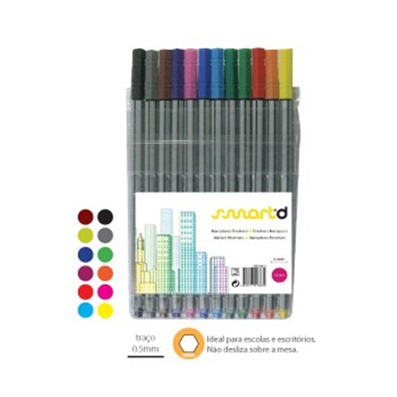 Marcadores Smartd Fineliner 0,5mm 12 Cores Marcadores Smartd Fineliner 0,5mm 12 Cores