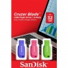 Sandisk Pack de 3 Cruzer Blade Memória USB 2.0 32GB Ultra Compacta Azul/Rosa/Verde