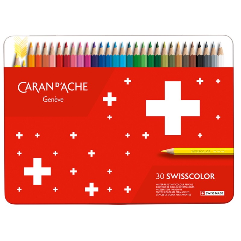 Lápis Cor Caran D'Ache Swisscolor Cx Metal 30 Cores