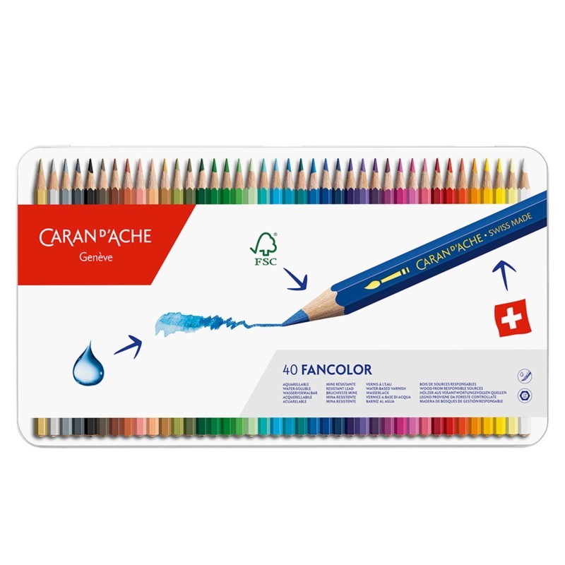 Lápis Cor Caran D'Ache Fancolor Cx Metal 40 Cores