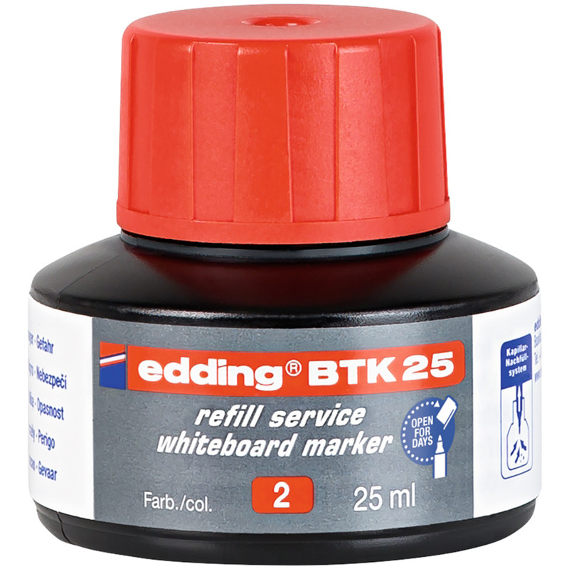 Recarga p/Marcador Quadros Brancos Edding BTK 25ml Vermelho Recarga p/Marcador Quadros Brancos Edding BTK 25ml Vermelho