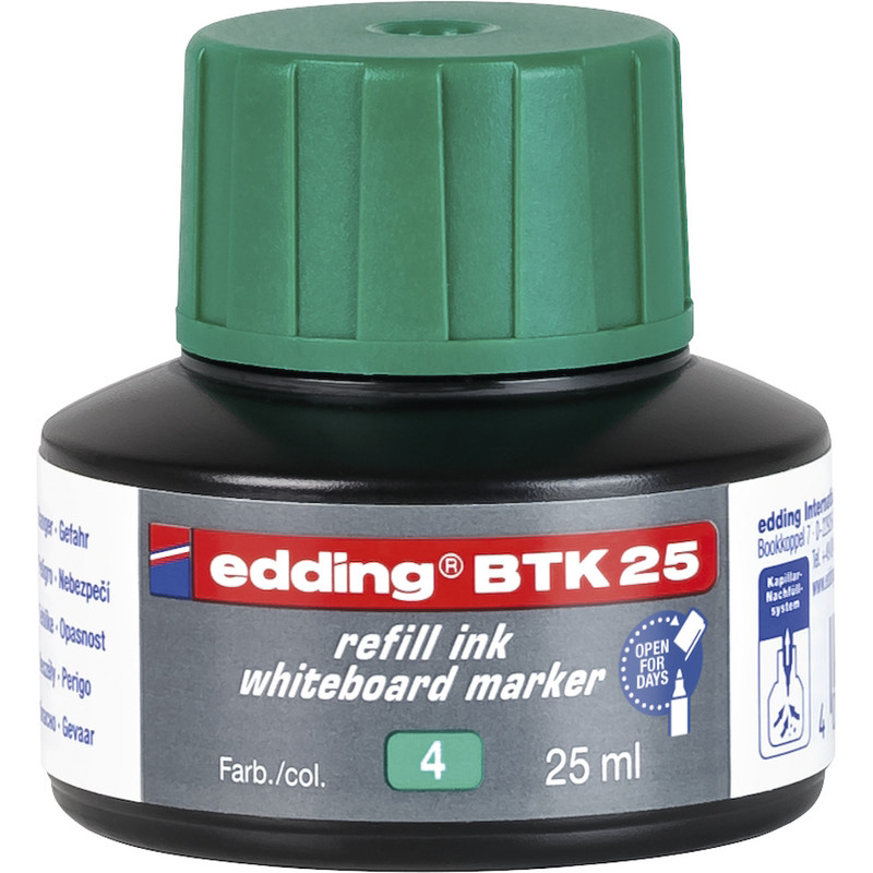 Recarga p/Marcador Quadros Brancos Edding BTK 25ml Verde Recarga p/Marcador Quadros Brancos Edding BTK 25ml Verde