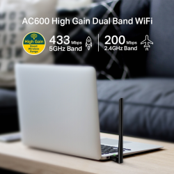 Adaptador USB TP-Link AC600 Alto Ganho Wi-Fi Dual Band