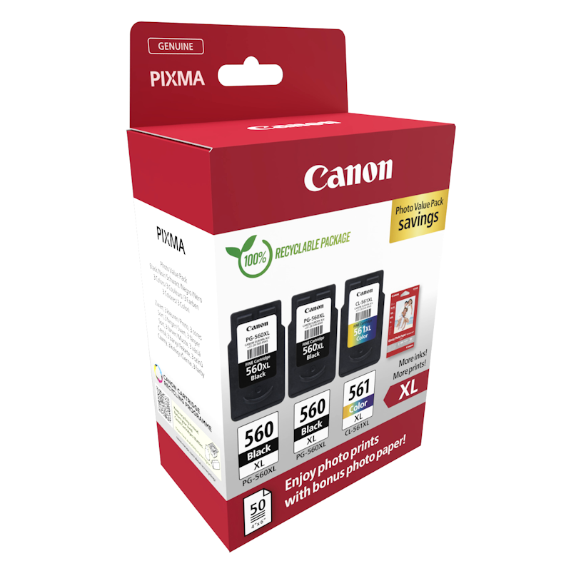Pack Tinteiros Original Canon PG560XL x2 CL561XL Papel Fotográfico Pack Tinteiros Original Canon PG560XL x2 CL561XL Papel Fotográfico