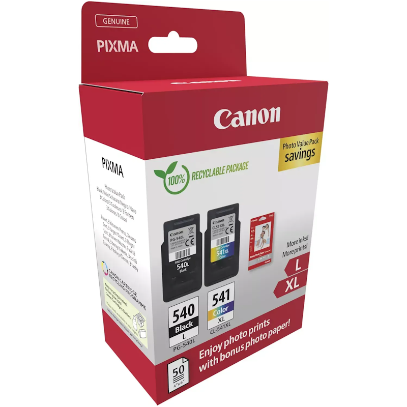 Pack Tinteiros Original Canon PG540L CL541XL Papel Fotográfico Pack Tinteiros Original Canon PG540L CL541XL Papel Fotográfico