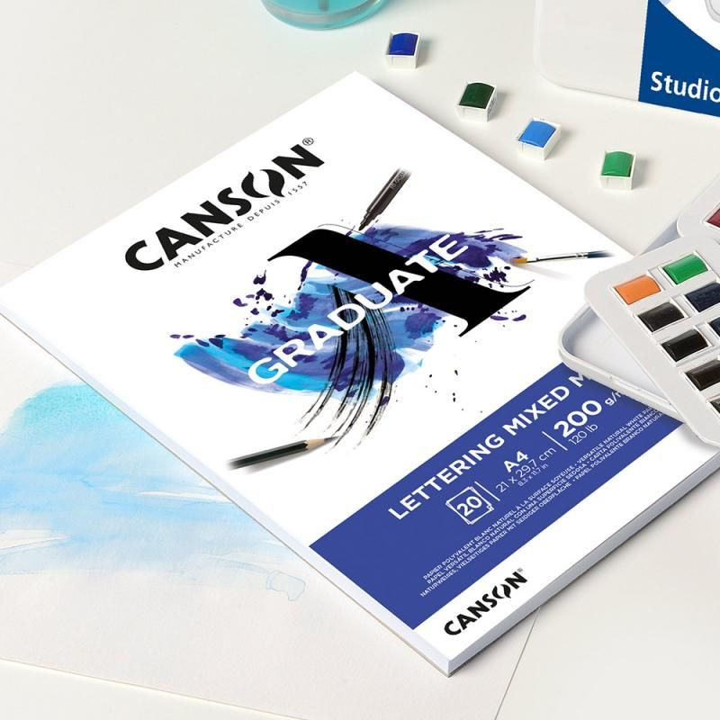 Bloco Canson Graduate Lettering Mixed Media A3 200gr 20 Folhas