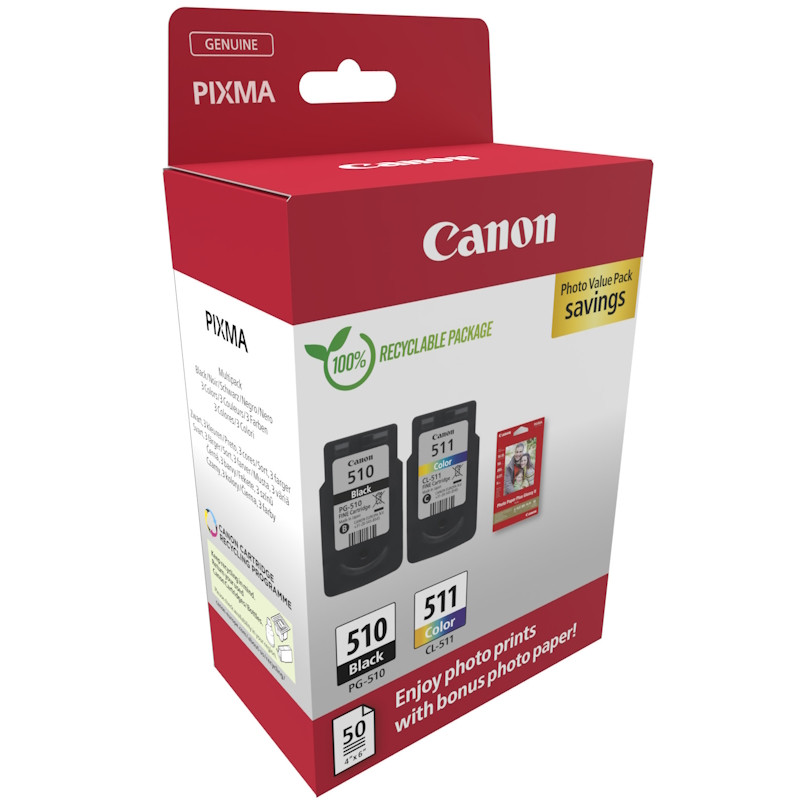 Pack Tinteiros Original Canon PG510/CL511 + Papel Pack Tinteiros Original Canon PG510/CL511 + Papel