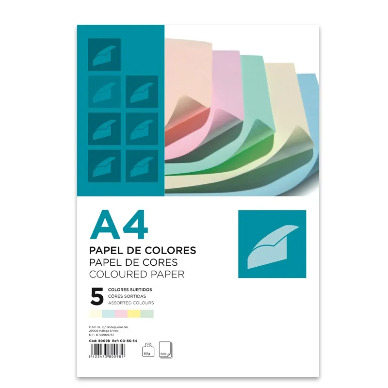 Papel Fotocopia A4 80gr Resma 100 Fls c/5 Cores Suaves
