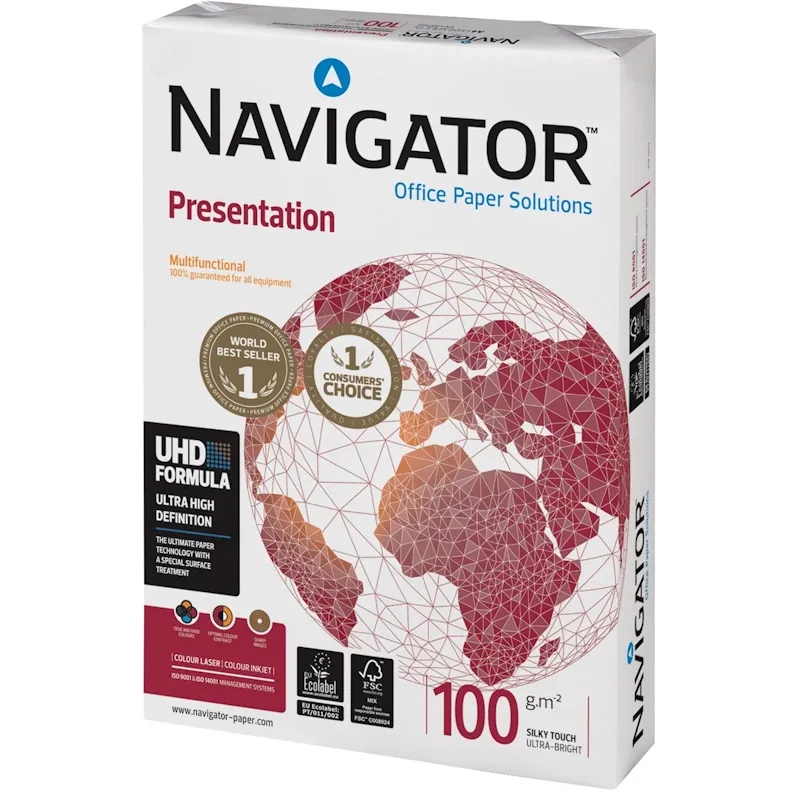 Papel Fotocópia A4 Branco Navigator Presentation 100gr 500Fls